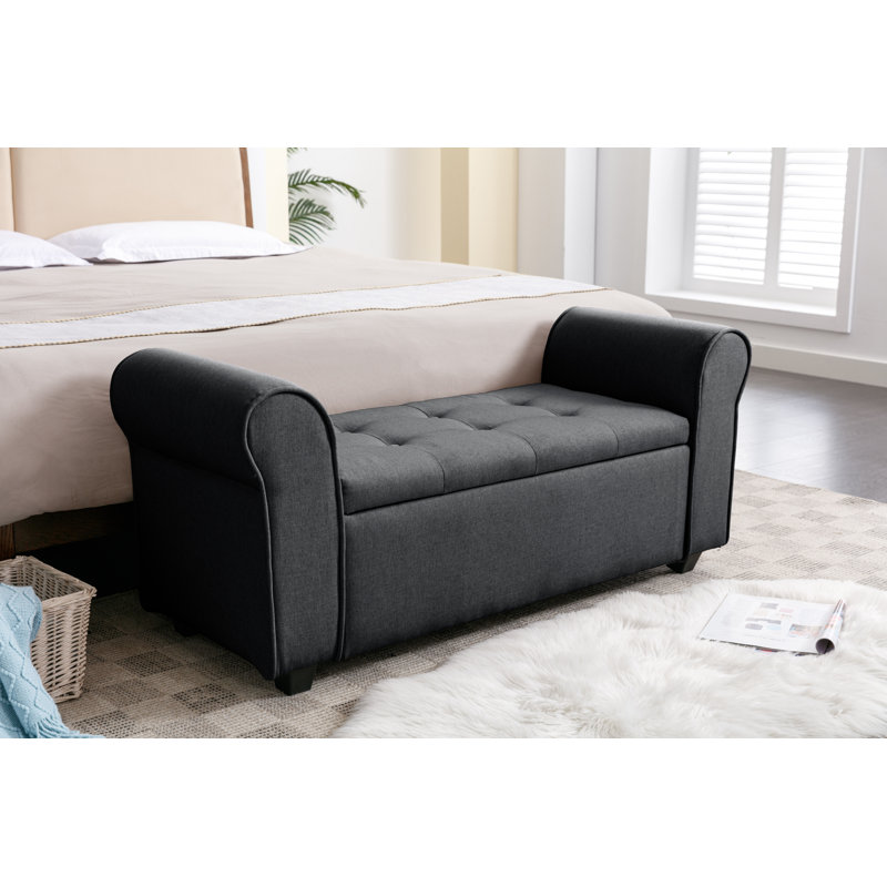 Axelrad Fabric Upholstered Storage Bench, Dark Grey