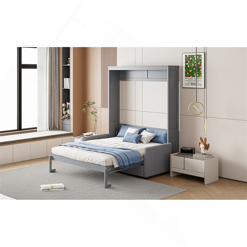 Lit escamotable double pleine grandeur avec coussin, gris, Gris, Lit double