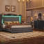 Ensemble de chambre à coucher 2 pièces Hosley, 1 lit plateforme tapissier avec tiroirs de rangement + 1 commode combinée avec 5 tiroirs et armoire-132449083