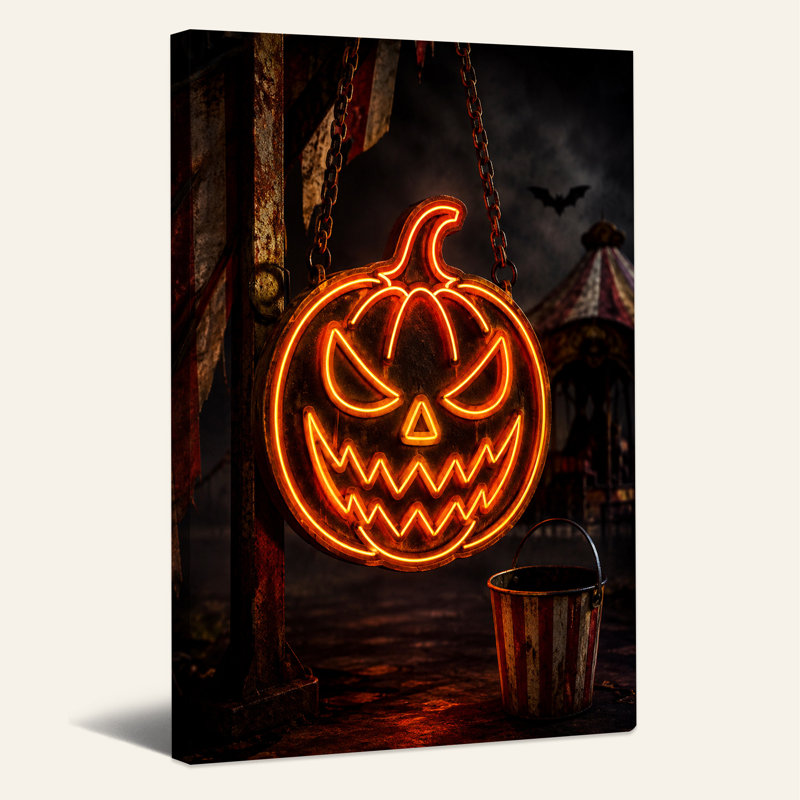 Art mural sur toile Glow Neon Pumpkin, 30"H x 20"W
