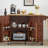 Kitchen Island with Drop Leaf Countertop, Rolling Kitchen Island Cart , Barn Door Kitchen Island Table with Storage Cabinet and Tower Rack, Island Table On Wheels for Kitchen, Retro Brown-2106763191