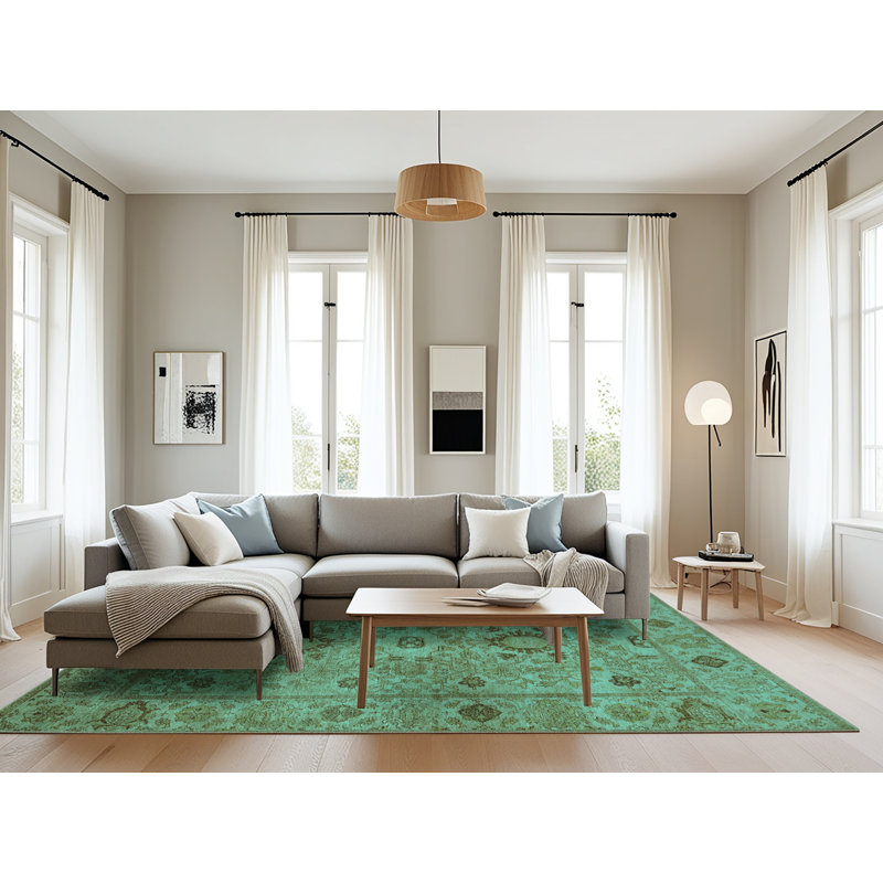 Tapis oriental en laine / polyester tissé à la machine en turquoise / brun, Rectangle 8 pi x 10 pi