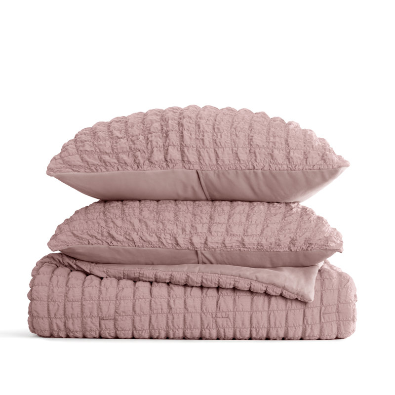 Seersucker Textured Comforter Set, Full / Queen Comforter + 2 Shams, Rose