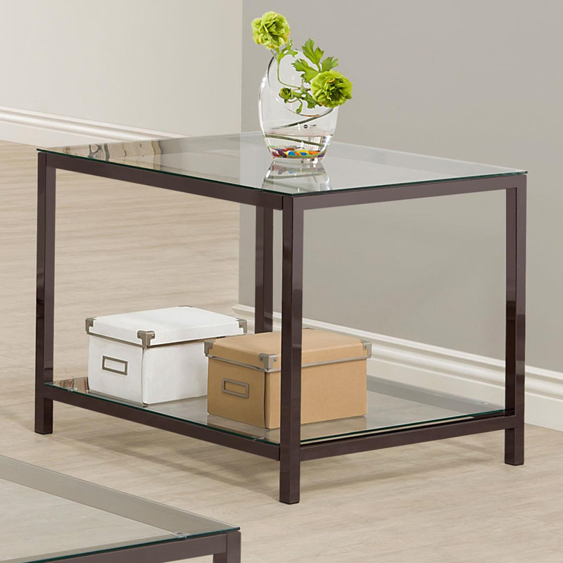 Black Nickel 1‑Shelf Glass Top End Table