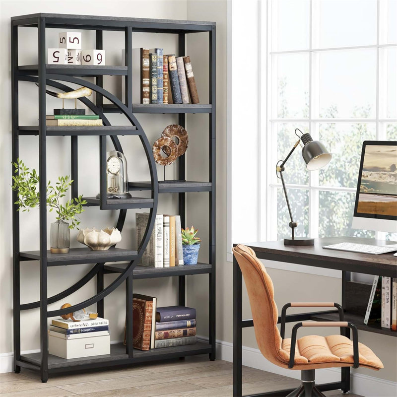 68.89 Height Industrial 5-Tier Rustic Corner Etagere Bookshelf With 9 Open Shelves For Living Room, Bedroom, And Home Office