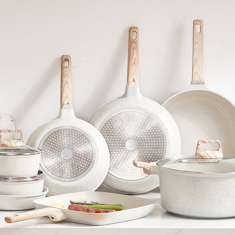 Batterie de cuisine antiadhésive à induction 19 pièces, Blanc