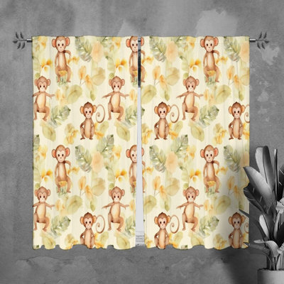 Monkey Window Curtains Animals Yellow Drapes