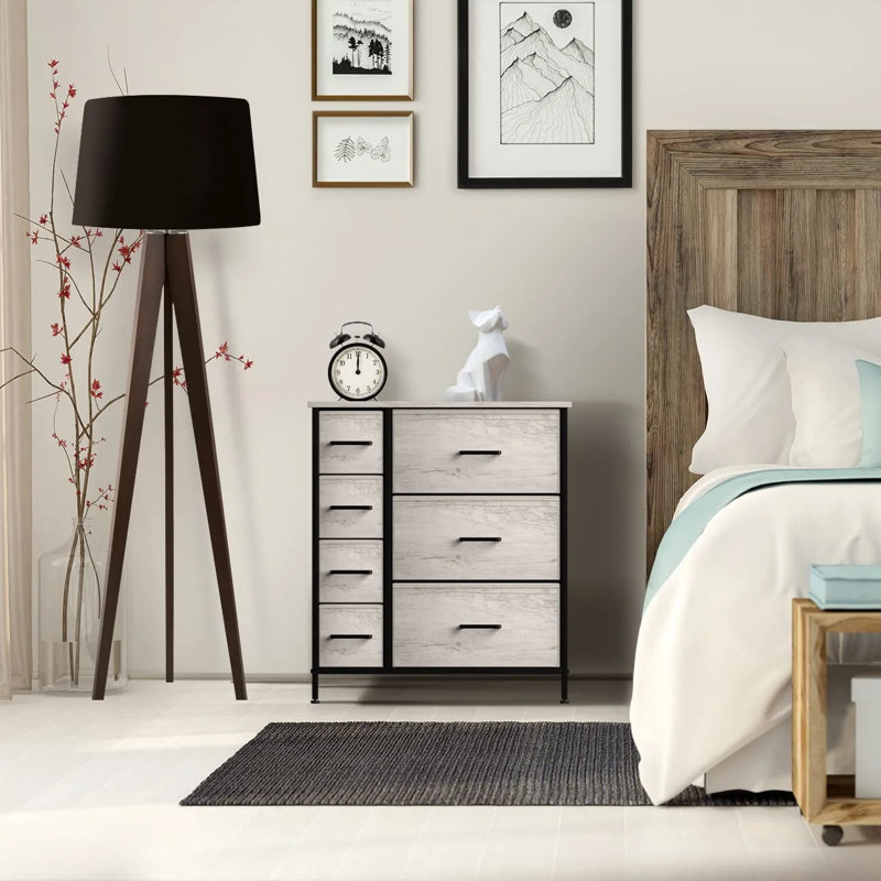 Gray Faux Wood and Steel 6-Drawer Dresser