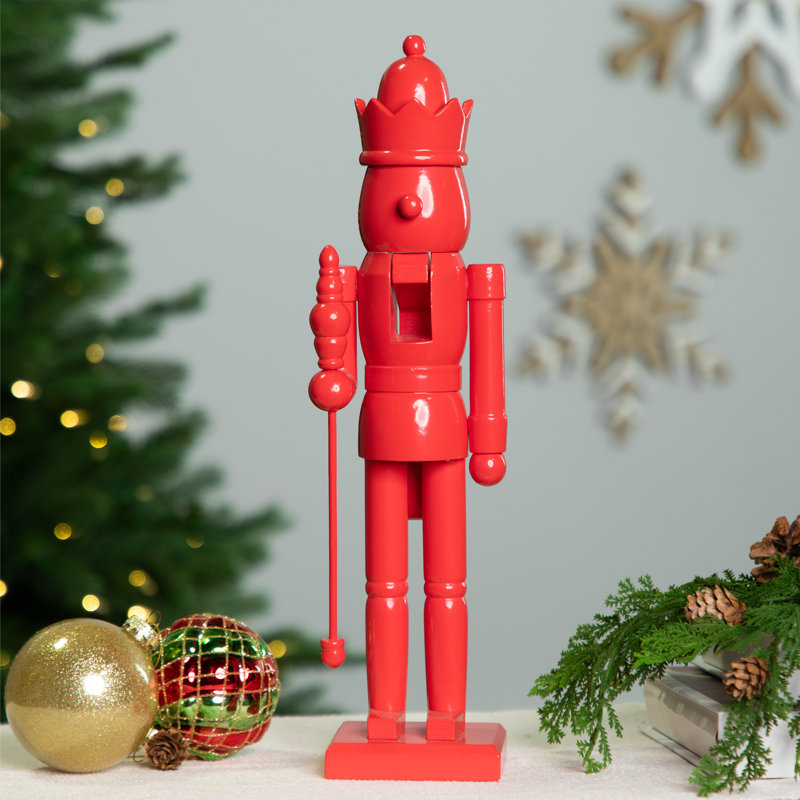 Nutcracker King With Crown And Scepter Standing Christmas Figure - 15" - Red