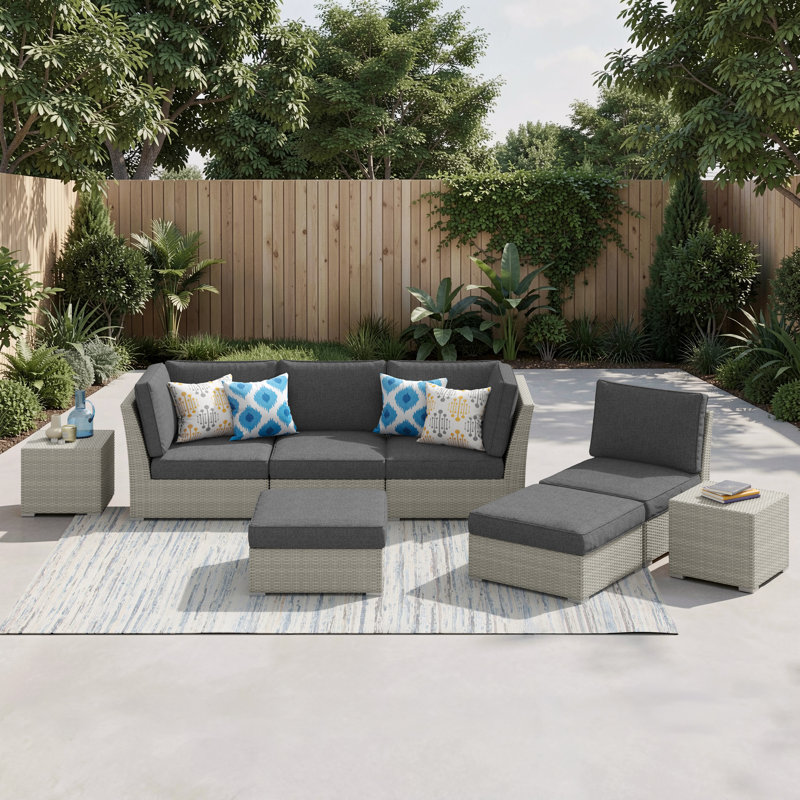 Baecher 6 - Person Wicker / Rattan Outdoor Sectional Seating Group with Cushions & Pillows (Fully Assembled)