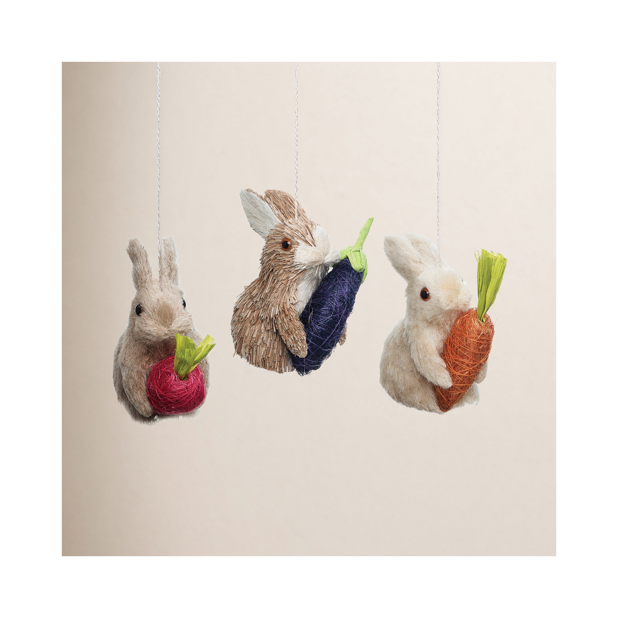 Bunny Rabbits with Carrots Hanging Figurine Ornament