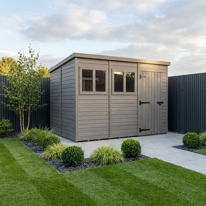 Total Sheds 12ft x 9ft Composite Pent Garden Shed - Single Door - With Windows - EPDM Rubber Roof - UK Manufactured