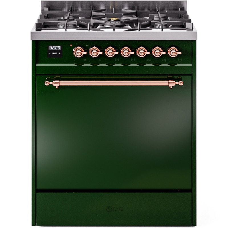 Cuisinière à double carburant 30 po ILVE Nostalgie II, Gaz naturel, Vert émeraude / cuivre
