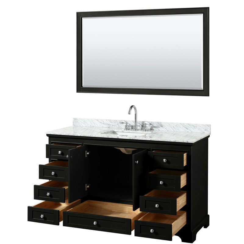 Ensemble de meuble-lavabo simple 60 "avec miroir Deborah, Expresso sombre, Chrome poli