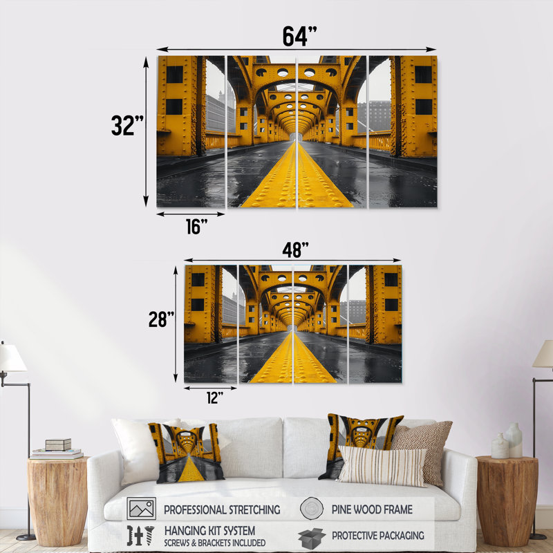 Ensemble d'art sur toile jaune et noir, H 28 po x l 48 po