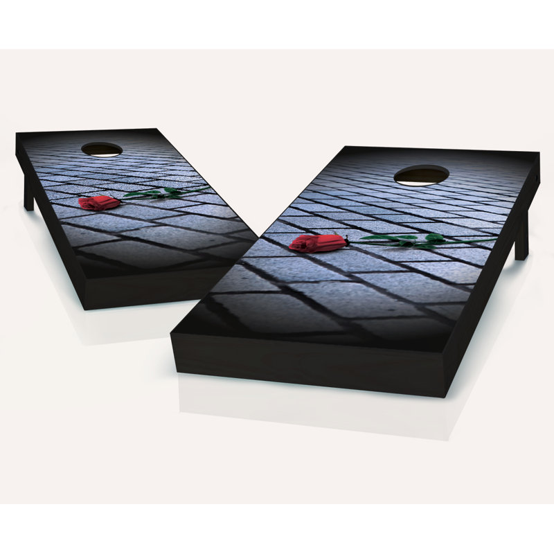 Ensemble de cornhole en bois massif 2 'x 4' avec sacs, Rouge / Noir