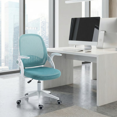 Chaise de bureau en filet à dossier moyen avec accoudoirs rabattables, chaise de travail ergonomique pour le bureau personnel