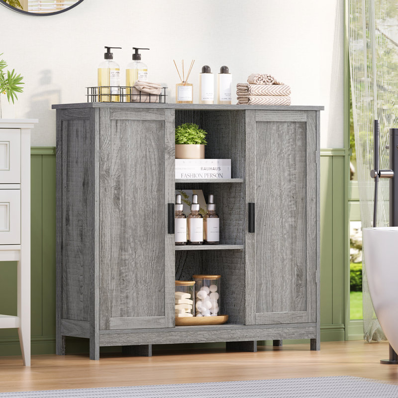 Kainaat 31.7'' Tall Floor Storage Cabinet,Bathroom Storage Cabinet with 2 Doors and 2 Open Shelves, Gray