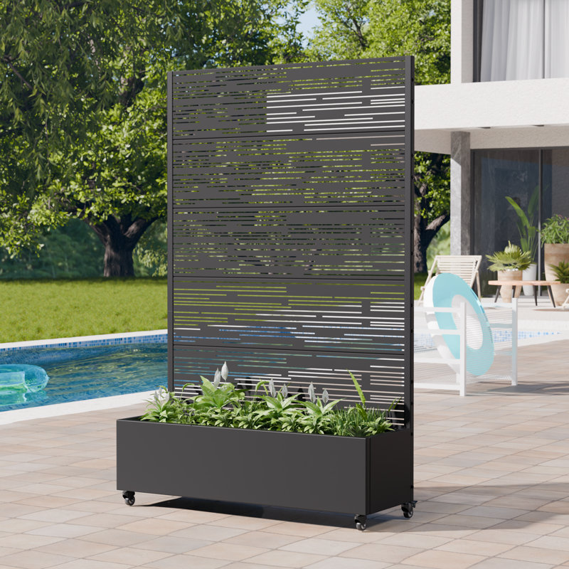 Boîte à fleurs en métal avec cadre d'escalade 72 x 47 po Shine, 72" H x 47" W x 16" D, Taupe gris