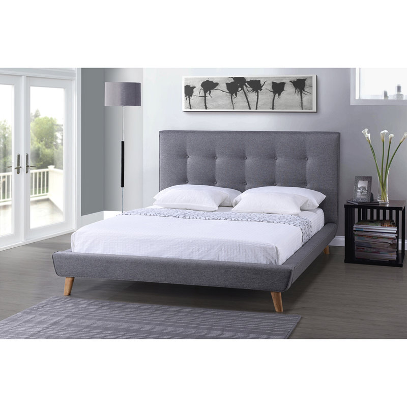 Lit plateforme tapissier Johnnell, gris, Grand