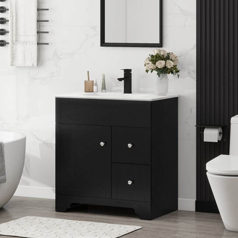 Meuble-lavabo noir 30 po avec lavabo à poser