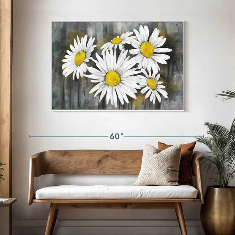 Bouquet de marguerites, Cadre flottant blanc, 46 po x 31 po