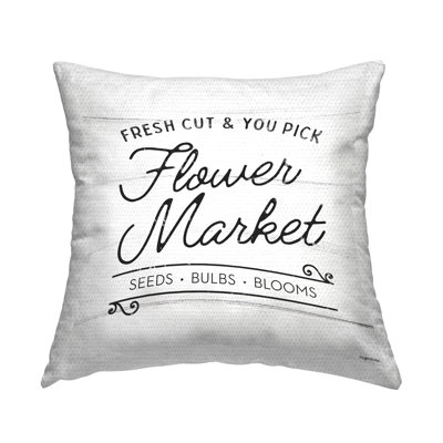 Fresh Cut Flowers Vintage Market Typography Outdoor Printed Pillow by Kyra Brown