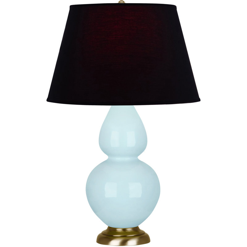 Lampe de table double gourde en céramique, Noir / Rouge, Bleu bébé verni / laiton, Laiton