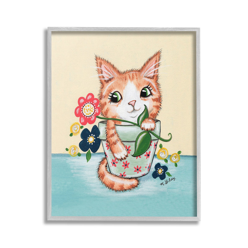 Chaton dans un pot de fleur, estampe numérique encadrée par Michelle Gilsey, Estampe numérique Farmhouse, H 30 po x l 24 po