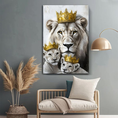 1Pc Framed Canvas Majestic Lion Family Wall Art 24x36 inches Large Modern Home Decor Print for Home, living Room, Bedroom