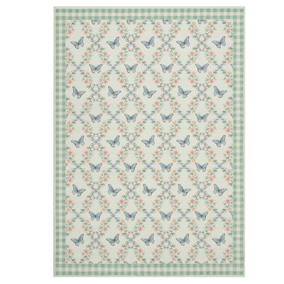 Runner Rug Long Washable Stain Resistant Rug for Hallway Non Slip Low Pile Ultra Soft Floor Mat, Foldable Floral Butterflies Carpet Runner