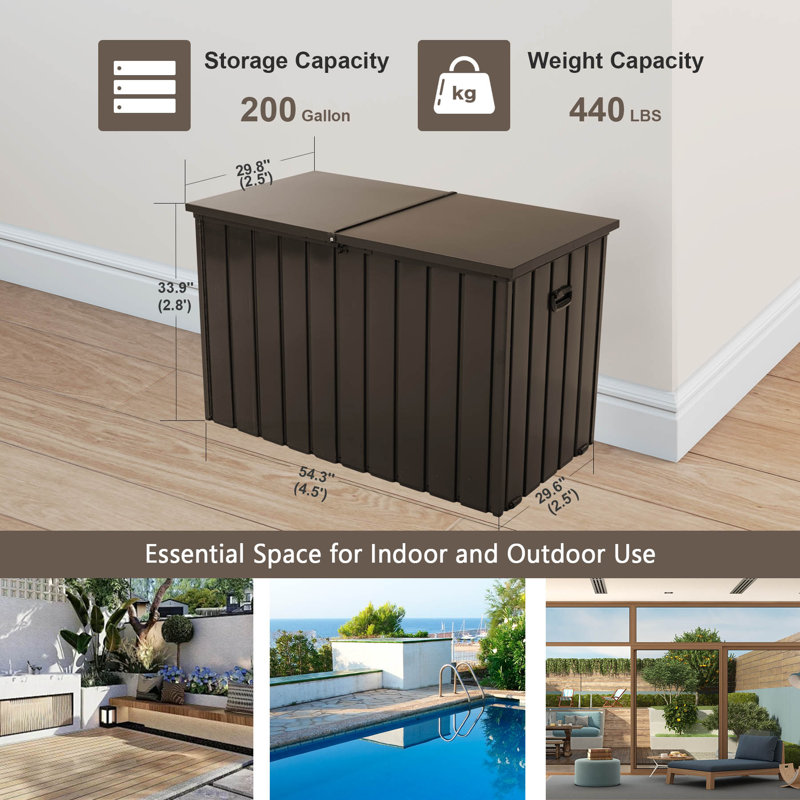 Outdoor and Indoor Metal Storage Deck Box, Brown, 33.9" H x 54.3" W x 29.8" D