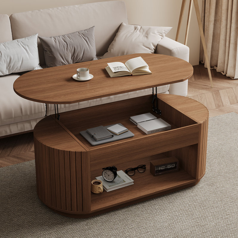 Lift Top Wood Coffee Table, Center Tea Table With Hidden Storage Compartment And Open Shelf For Living Room, Apartment, Small Space, Oak