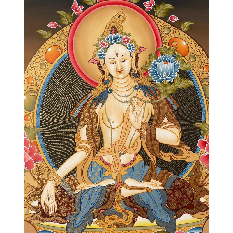 Déesse blanche Tara Thangka (Brocadeless Thangka)