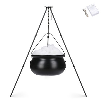  Halloween Witches Cauldron Large 31" Tripod Hanging Black Pot LED Light Adjustable Chain Hook Decoration