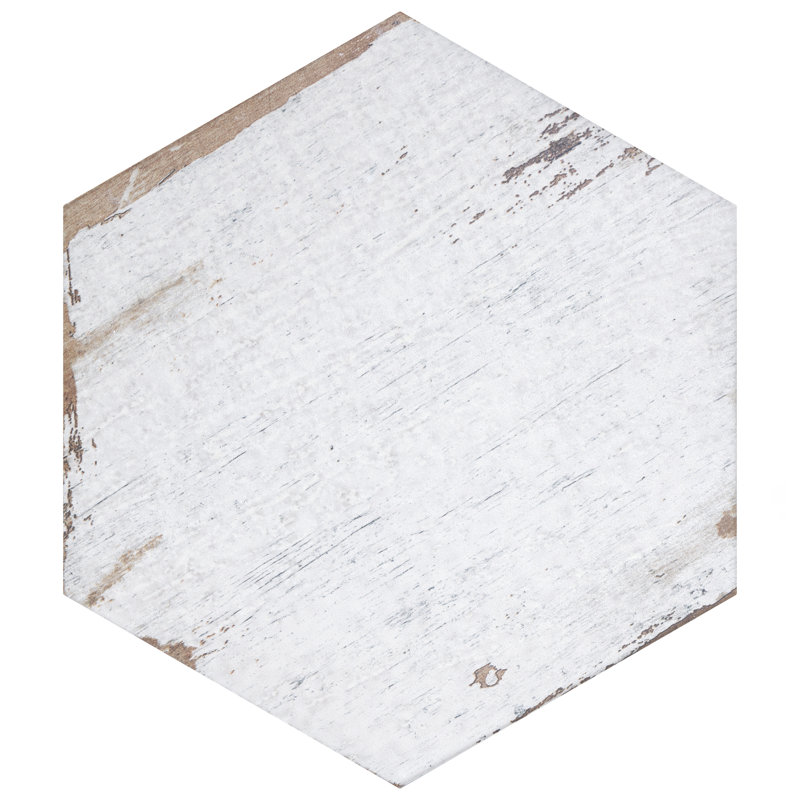 Retro 7" x 8" Porcelain Wood Look Wall & Floor Tile, Blanc