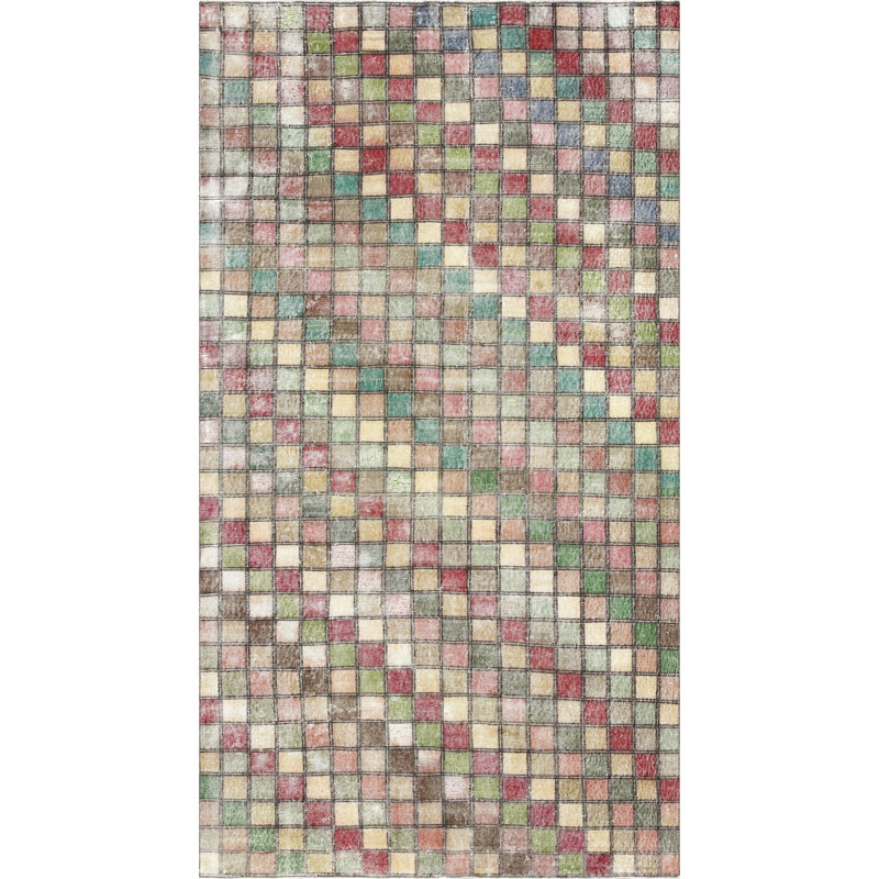 Tapis unique en laine noué à la main des années 1960 de 5 pi 4 po x 9 pi 8 po en rouge / brun / vert