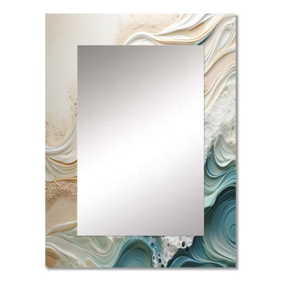 Modern Blue And Beige Sand Aerial View IV - Beach Sand Unique Mirror, Beige Large Wall Mirror, Printed Metal Art