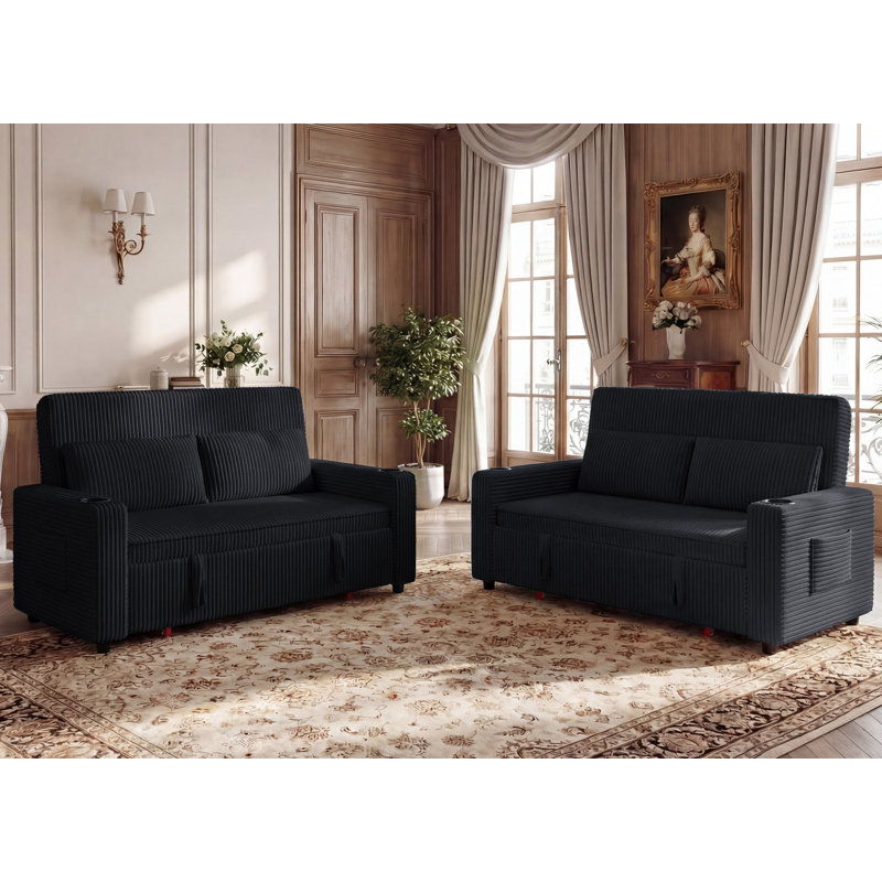 2 Seater Velvet Sofa Bed, Black