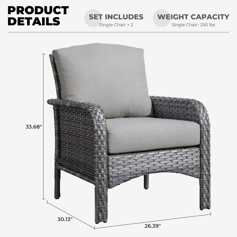 Jordanlee Wicker Outdoor Lounge Chair Traditional Armchairs, Gray