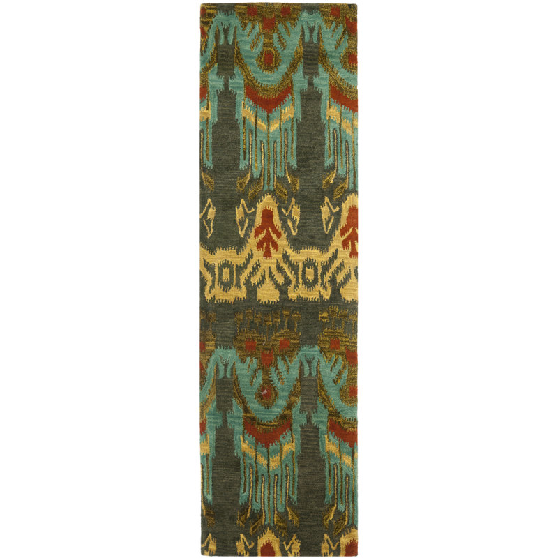 Tapis oriental en laine touffeté à la main Kline, Tapis de couloir 2 pi 3 po x 10 pi