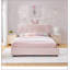Lit enfant capitonné avec tête de lit oreilles de lapin, lumière DEL et 4 tiroirs de rangement, taille standard, tissu bouclé-857268434-857268435