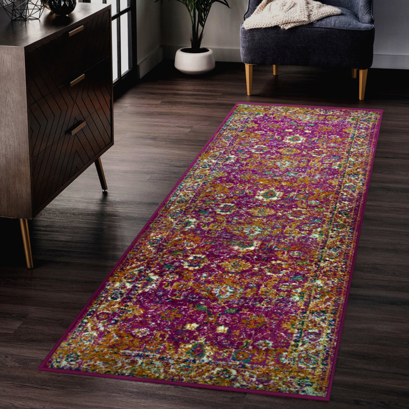 Tapis fuchsia oriental Jaimez, Tapis de couloir 2 pi 2 po x 7 pi 7 po