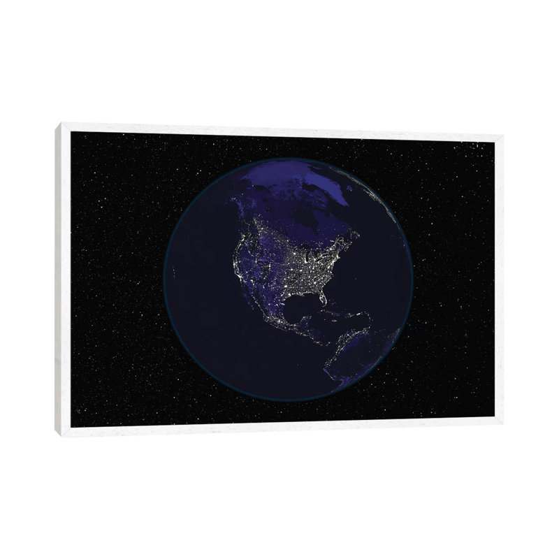 Full Earth At Night Showing City Lights Centered On North America by Stocktrek Images - Gallery-Wrapped Canvas Giclée on Canvas