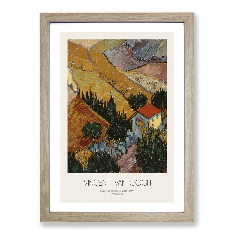 Landscape with Border by Vincent Van Gogh - Picture Frame Painting, 48cm H x 36cm W x 2cm D, Oak Framed
