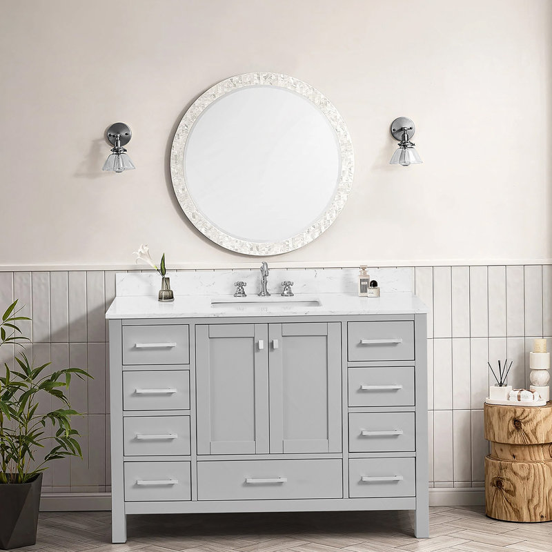 Meuble-lavabo sur pied 48 po, meuble-lavabo autoportant avec comptoir, armoire de rangement en bois massif gris