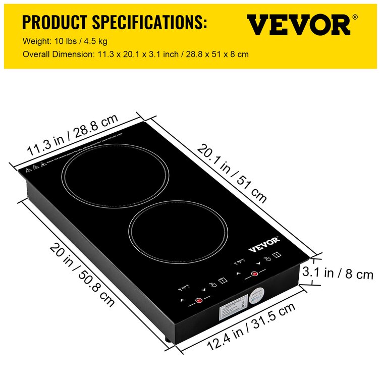 GTKZW Electric Cooktop 2 Burner 110V 2000W Knob Control