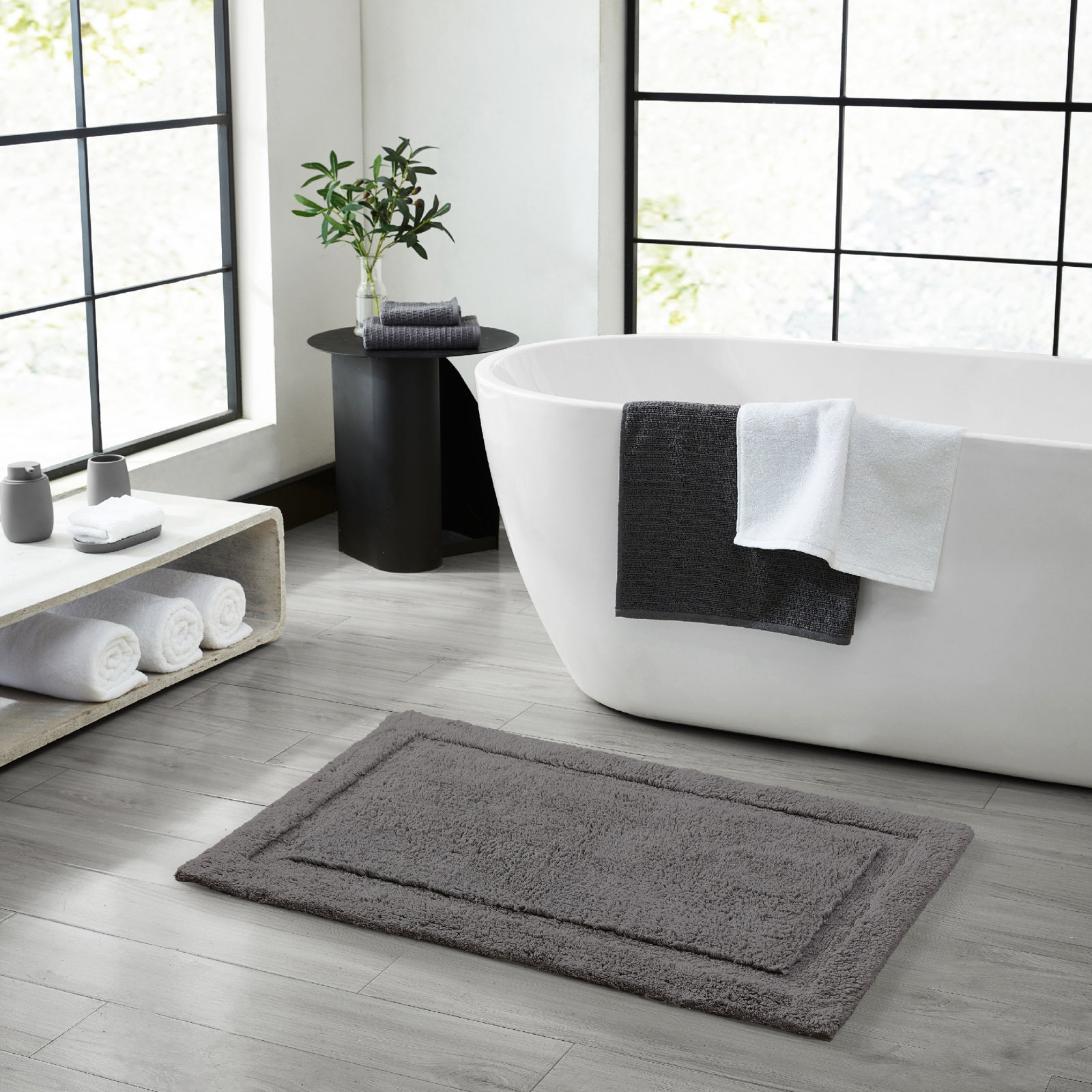 Rane Plush Cotton Bath Mat, Charcoal, 27"W x 45"L