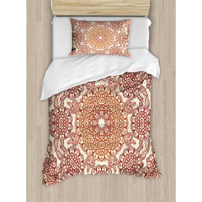Vintage Round Pattern Indian Mehndi Style Brown Tones Spring Flowers Duvet Cover Set -  Ambesonne, nev_33893_twin