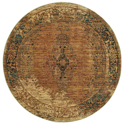 Tapis doré / brun en polypropylène tissé à la machine Tuma